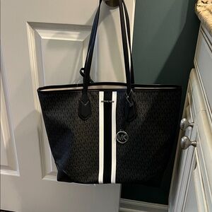 Michael Kors Ave White Stripe Black Tote